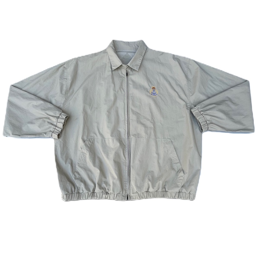 Vintage 90s Chicago Embroidered Crown Anchor Tan Beige Zip Up Jacket